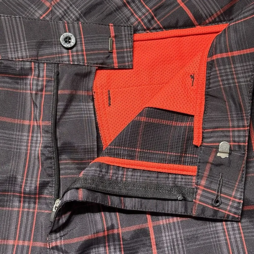 Fila Sport Golf Mens 40 Plaid Golf Shorts Black Red Stretch Athletic Fit EUC